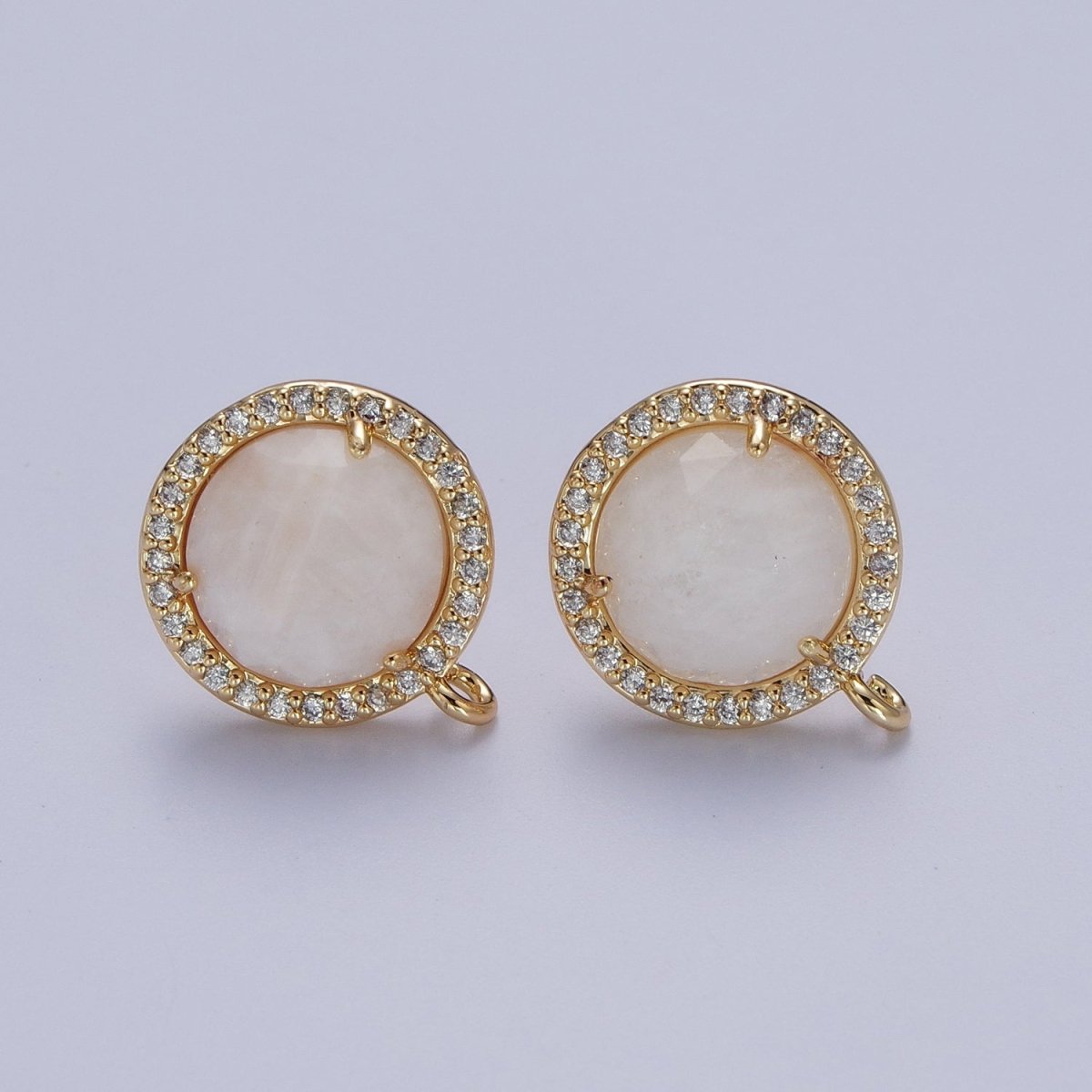 Multifaceted Round CZ Micro Paved Natural Stone Open Loop Stud Earrings Supply | K-084-K-086 K-092 K-094 K-095 K-098 K-099 K-120 K-146 K-169 K-181 - K-184 - DLUXCA