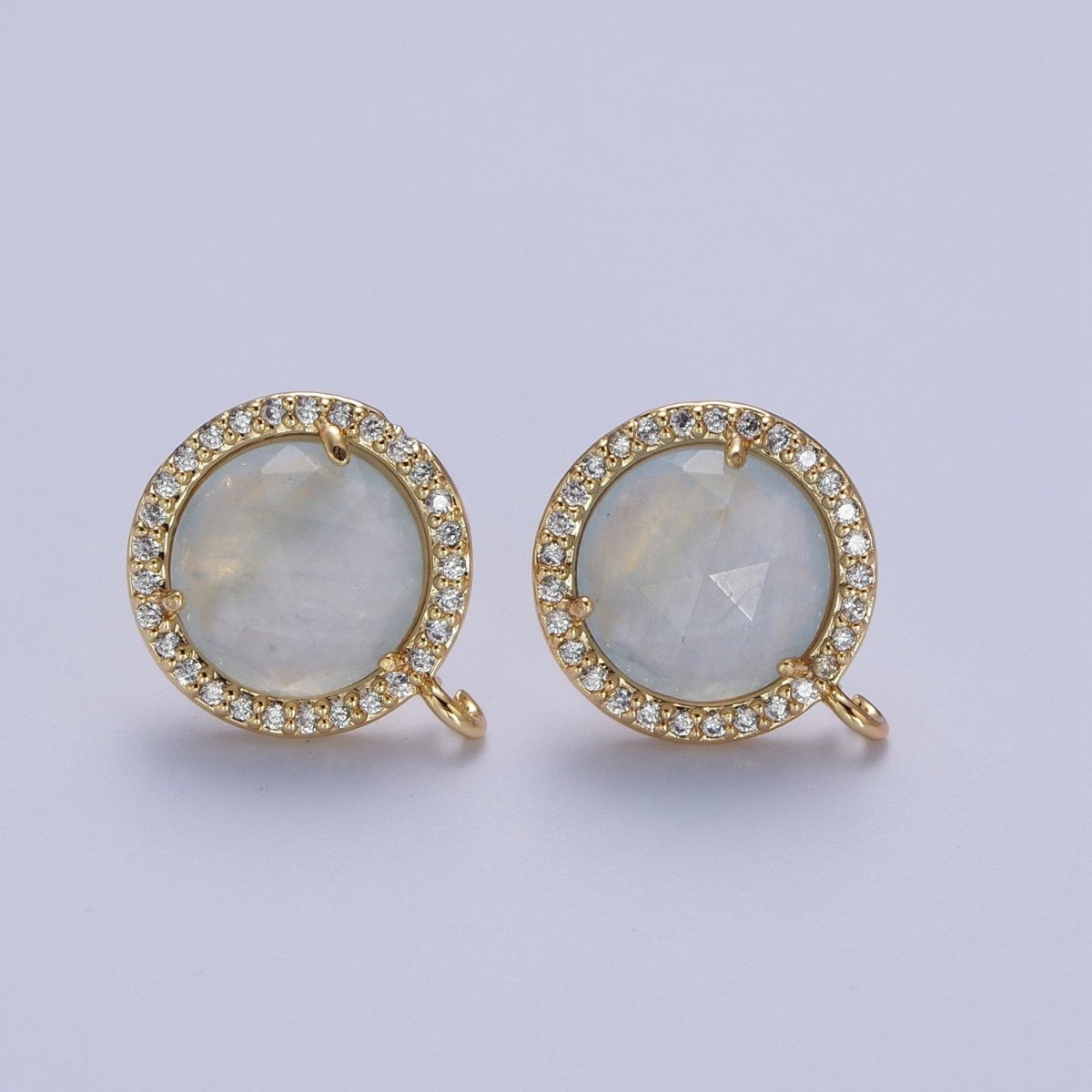 Multifaceted Round CZ Micro Paved Natural Stone Open Loop Stud Earrings Supply | K-084-K-086 K-092 K-094 K-095 K-098 K-099 K-120 K-146 K-169 K-181 - K-184 - DLUXCA