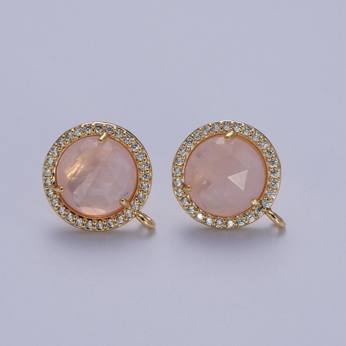 Multifaceted Round CZ Micro Paved Natural Stone Open Loop Stud Earrings Supply | K-084-K-086 K-092 K-094 K-095 K-098 K-099 K-120 K-146 K-169 K-181 - K-184 - DLUXCA