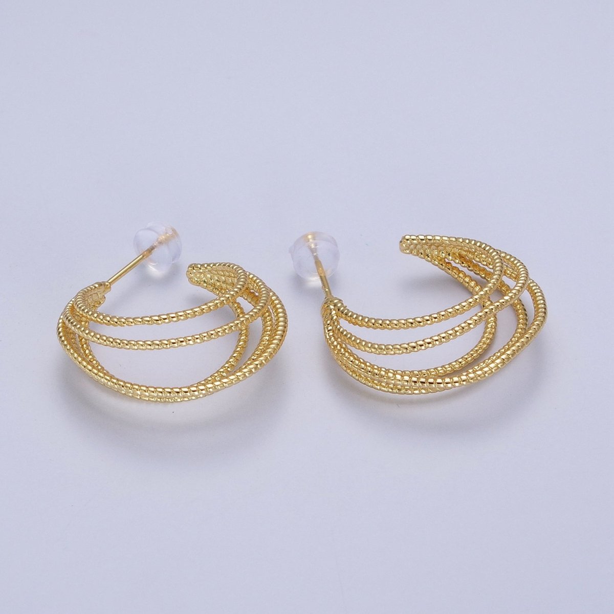 Multiple Gold Beaded C-Shaped Geometric Lined Hoop Earrings | AB035 - DLUXCA