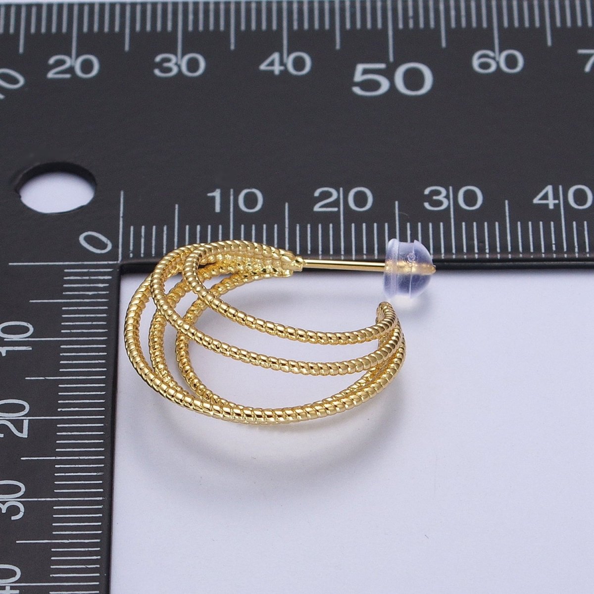 Multiple Gold Beaded C-Shaped Geometric Lined Hoop Earrings | AB035 - DLUXCA