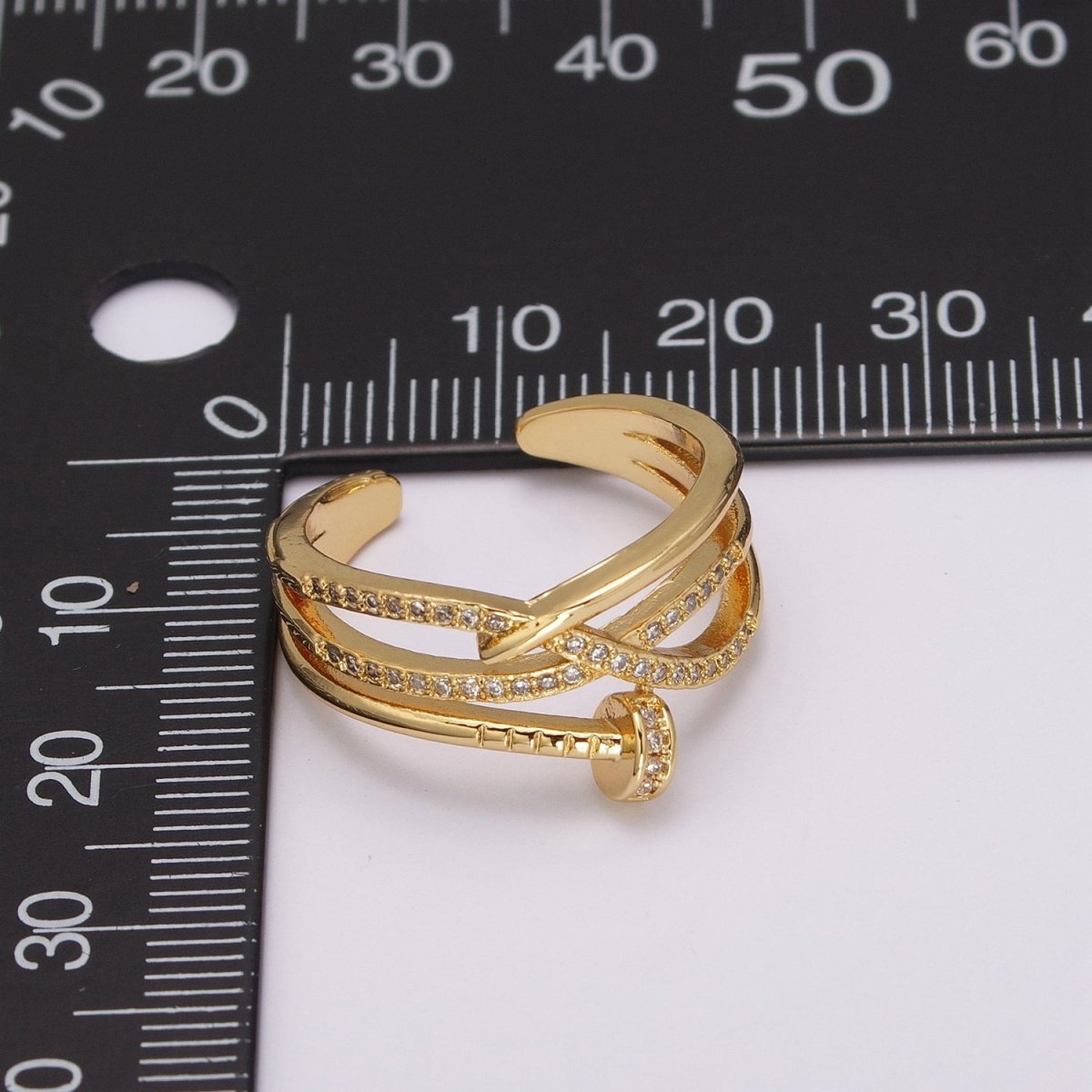 Nail ring Gold Cross Over Nail wrap ring CZ Gold ring Spiral nail ring Unique ring Nail jewelry Adjustable ring U-124 - DLUXCA