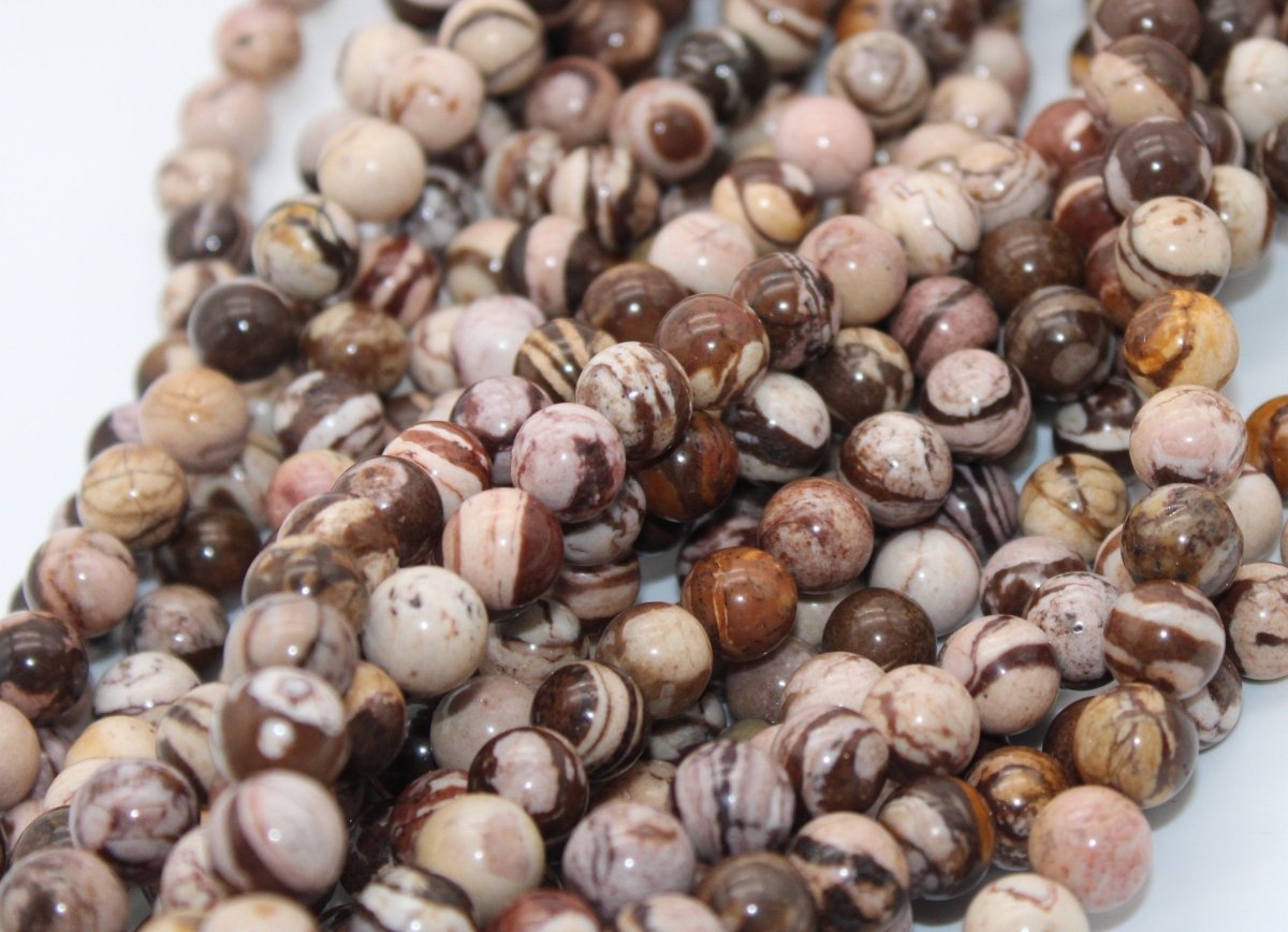 Natural African Zebra Jasper Smooth Round Gemstone loose Beads Size 12mm, 15" long per Strand, Great Quality, Supplies for DIY - DLUXCA