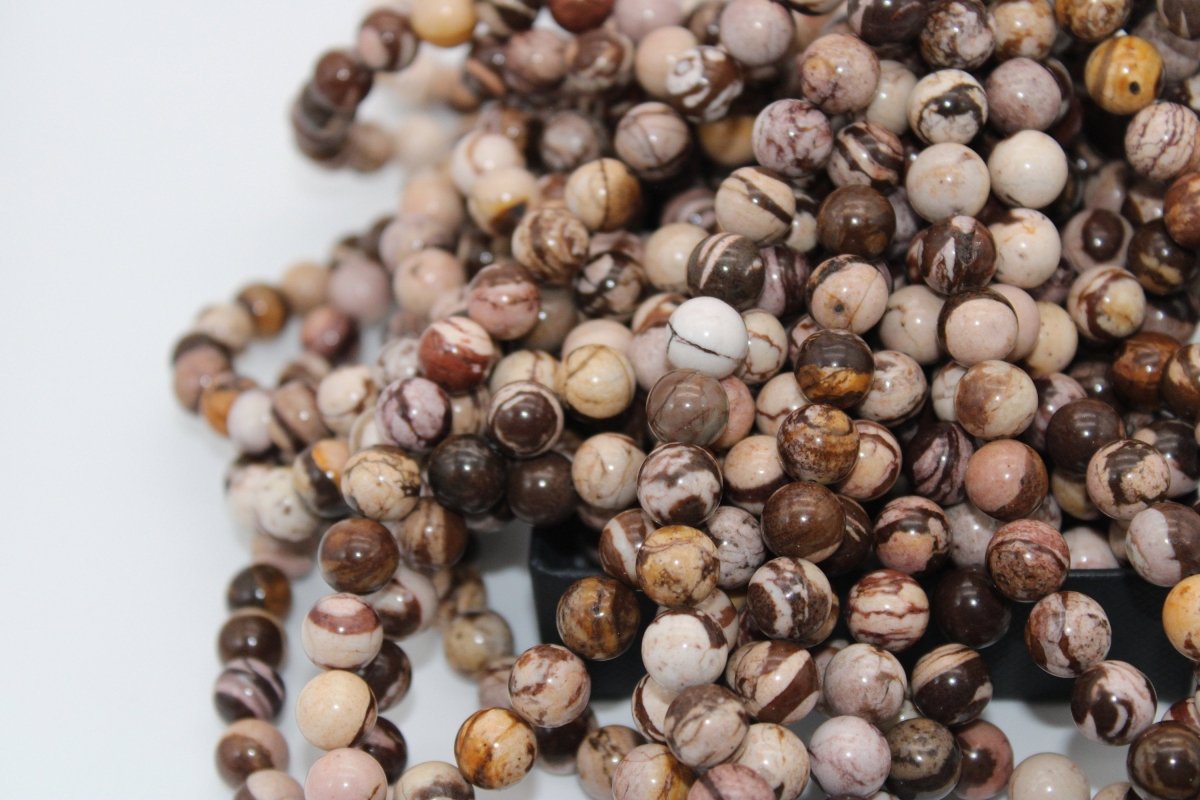 Natural African Zebra Jasper Smooth Round Gemstone loose Beads Size 12mm, 15" long per Strand, Great Quality, Supplies for DIY - DLUXCA