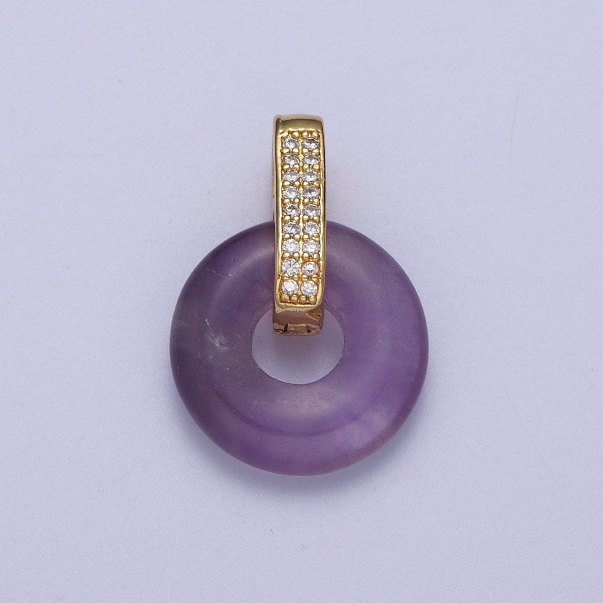 Natural Amethyst, Onyx, Jade, Tiger Eye, Rose Quartz Donut Micro Paved Pendant H-267 H-270 H-271 H-272 H-273 - DLUXCA