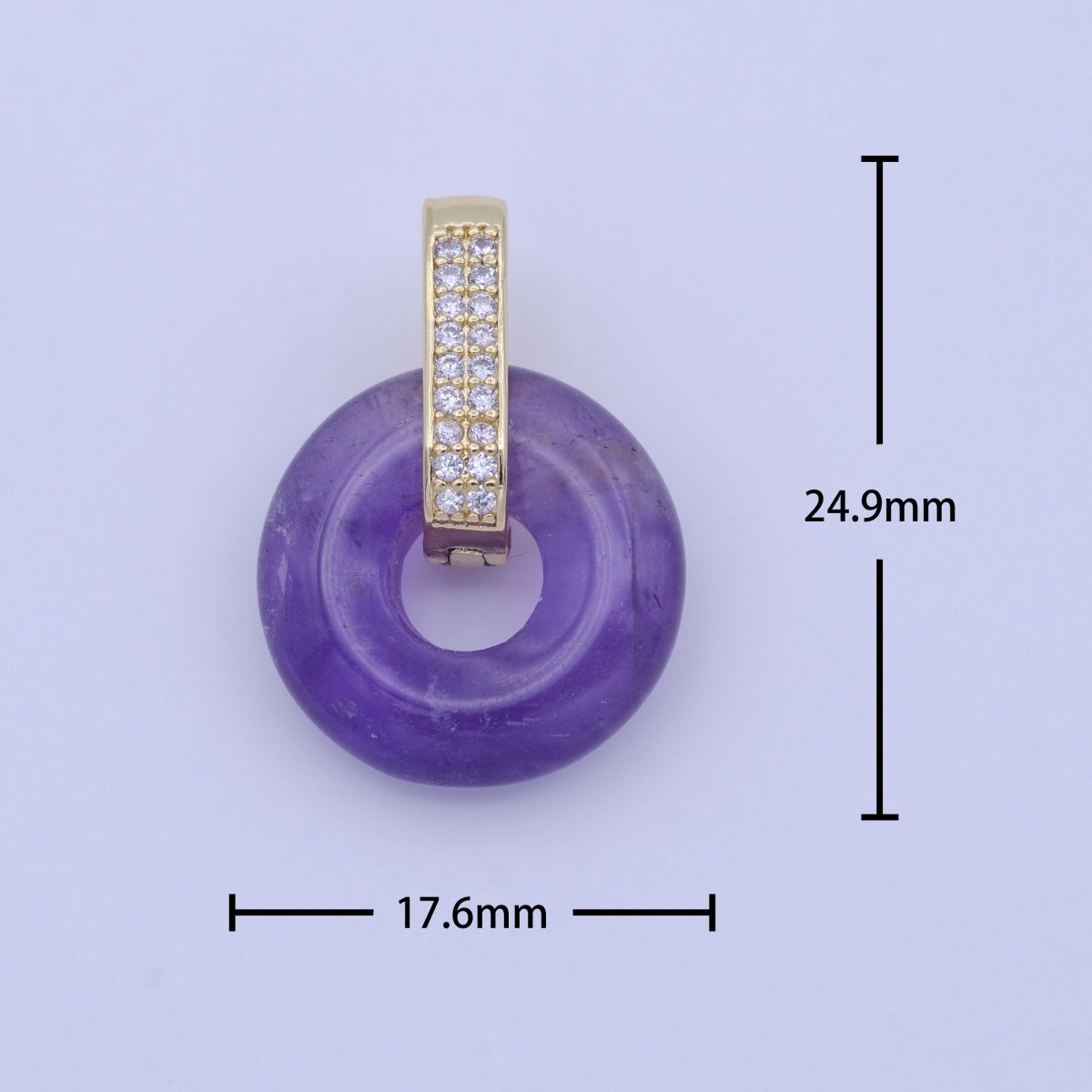 Natural Amethyst, Onyx, Jade, Tiger Eye, Rose Quartz Donut Micro Paved Pendant H-267 H-270 H-271 H-272 H-273 - DLUXCA