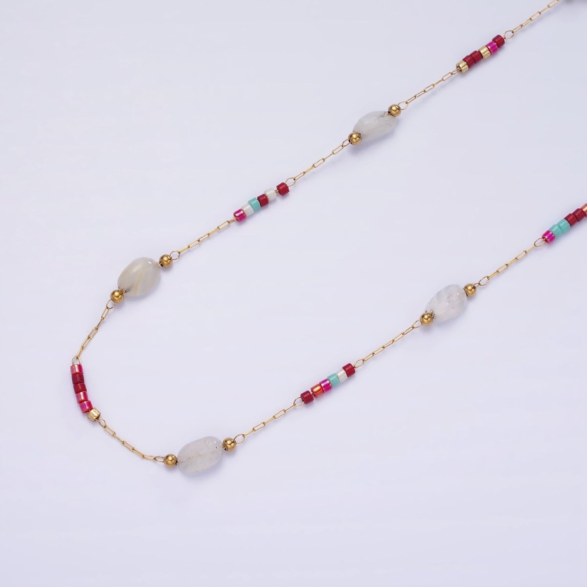 Natural Gemstone Beaded Chain By Yard Stainless Steel Gold Rosary Chain | ROLL-1498 1503 - DLUXCA