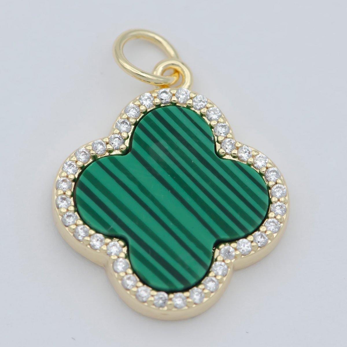 Natural Gemstone charm Malachite Clover pendant, Gold Filled Charm Semi Previous Stone with Gold Filled Bezel for Earring necklace Bracelet M-369 - DLUXCA