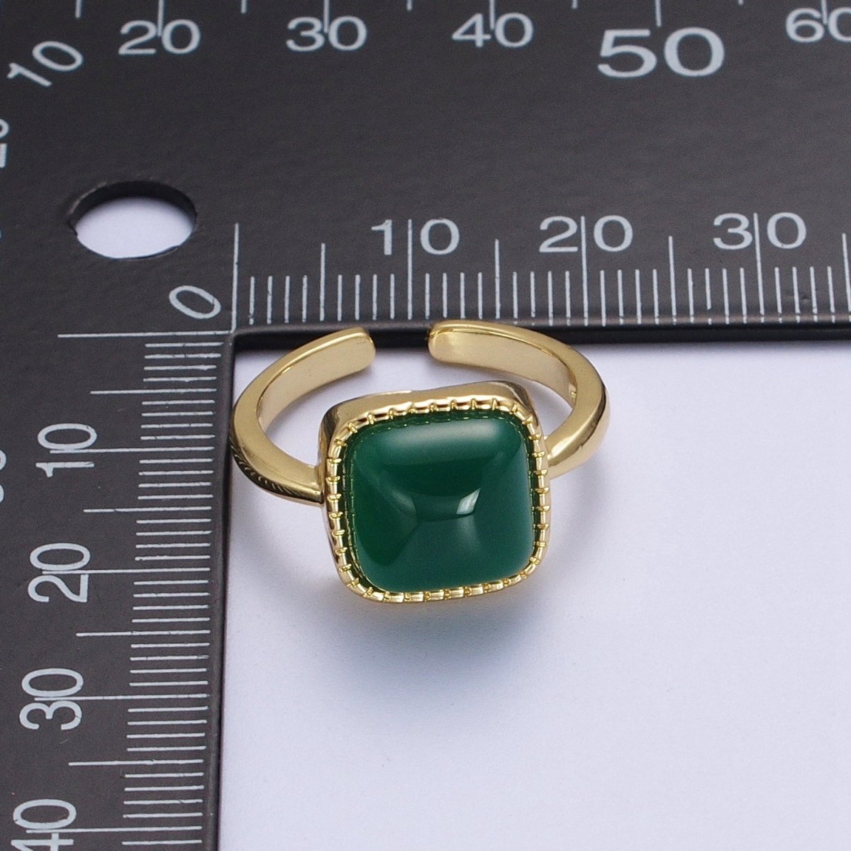 Natural Green Agate Rectangle Natural Stone Minimalist Adjustable Gold Ring | Y-318 - DLUXCA