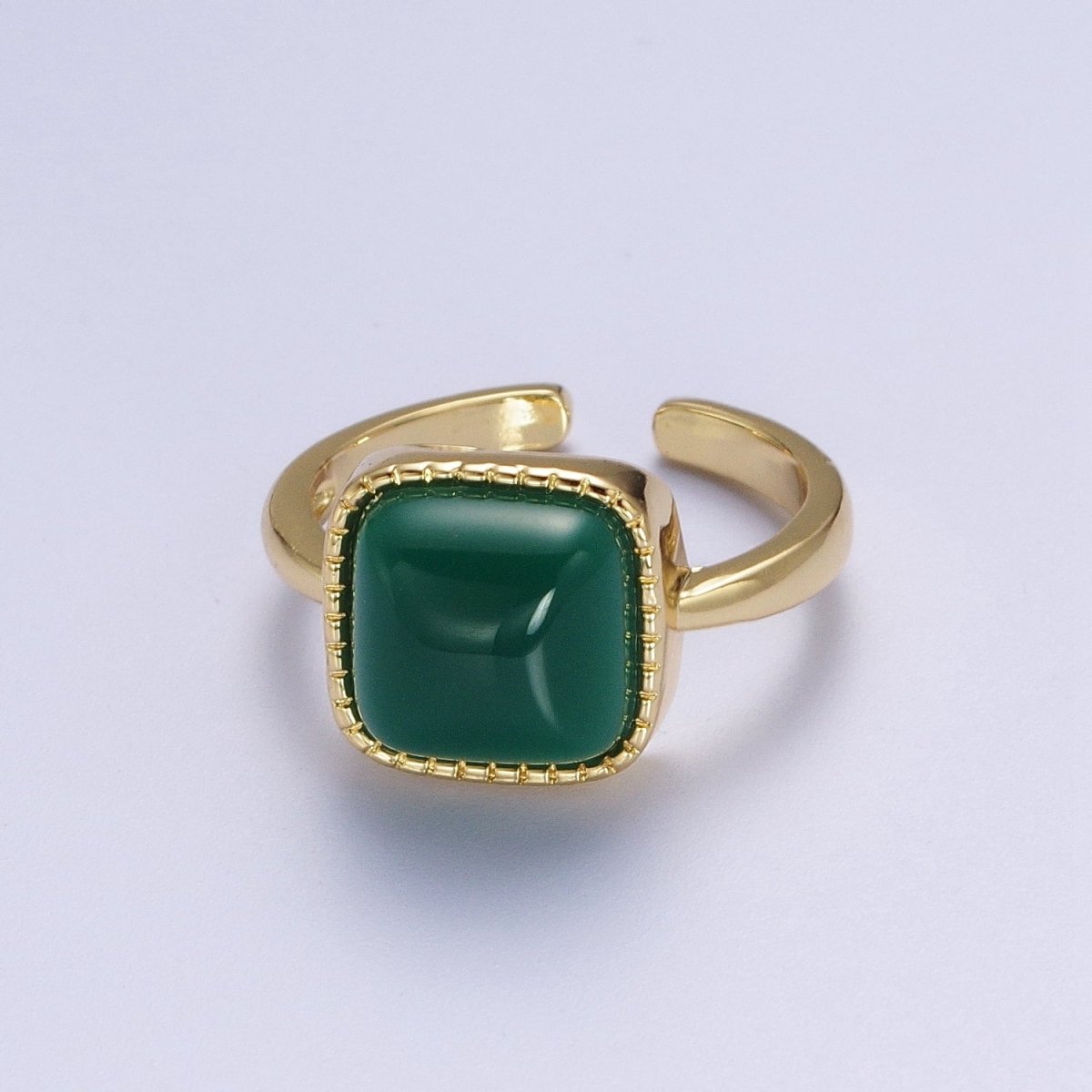 Natural Green Agate Rectangle Natural Stone Minimalist Adjustable Gold Ring | Y-318 - DLUXCA