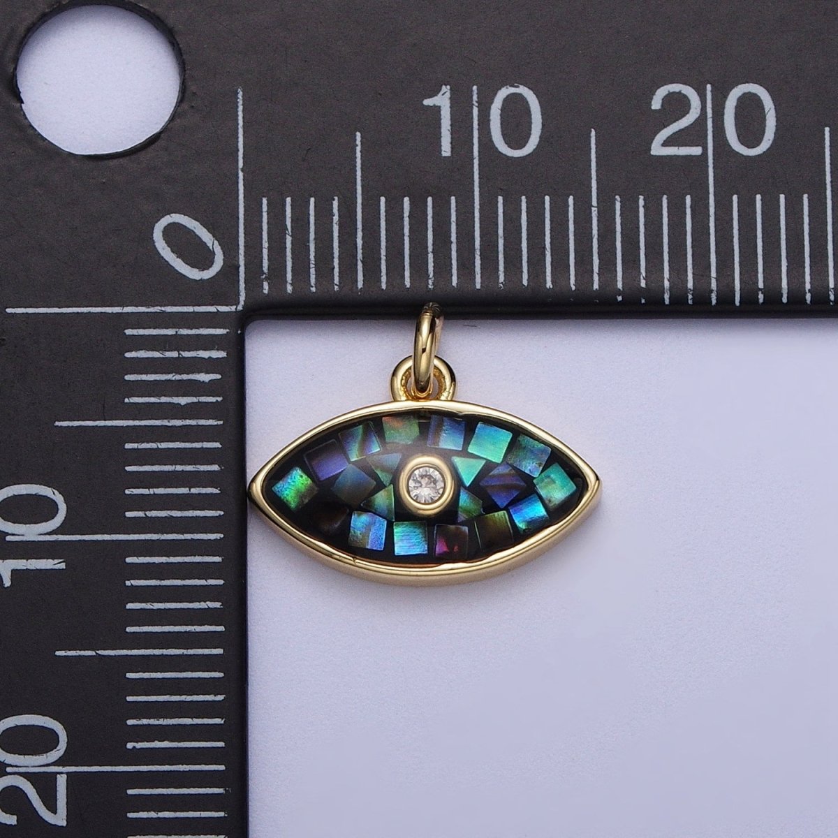 Natural Green Pink White Blue Black Shell Evil Eye Charm in Gold for Add on Jewelry| X-765 - X-768 - DLUXCA