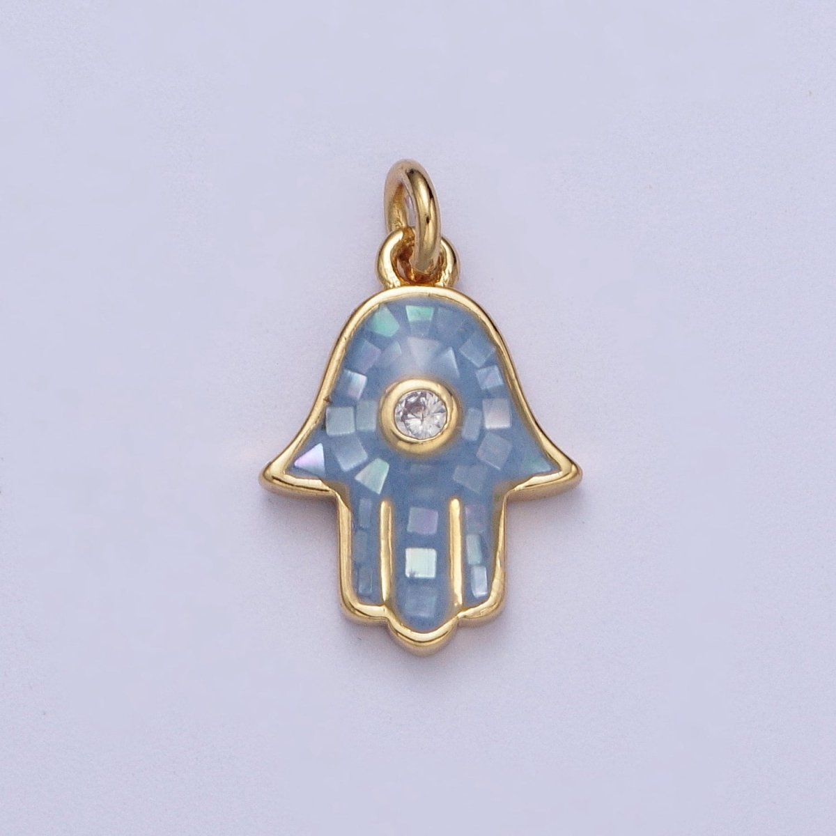 Natural Green Pink White Blue Black Shell Hamsa Hand Charm in Gold for Amulet Jewelry | X-755 - X-759 - DLUXCA