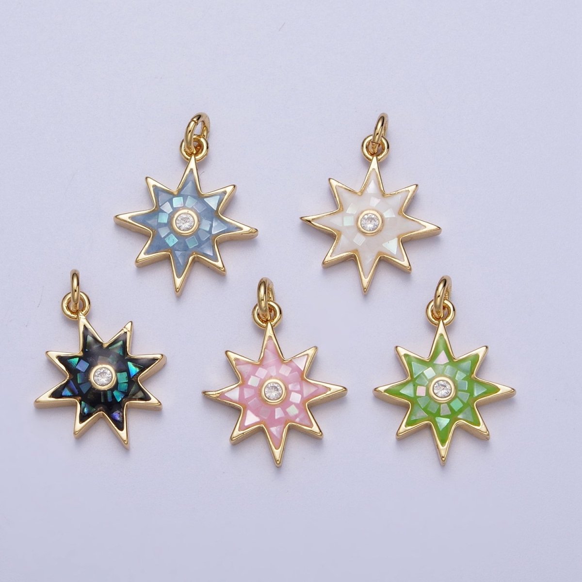 Natural Green Pink White Blue Black Shell North Star Shape Charm in Gold for Celestial Jewelry| X-774 - X-778 - DLUXCA