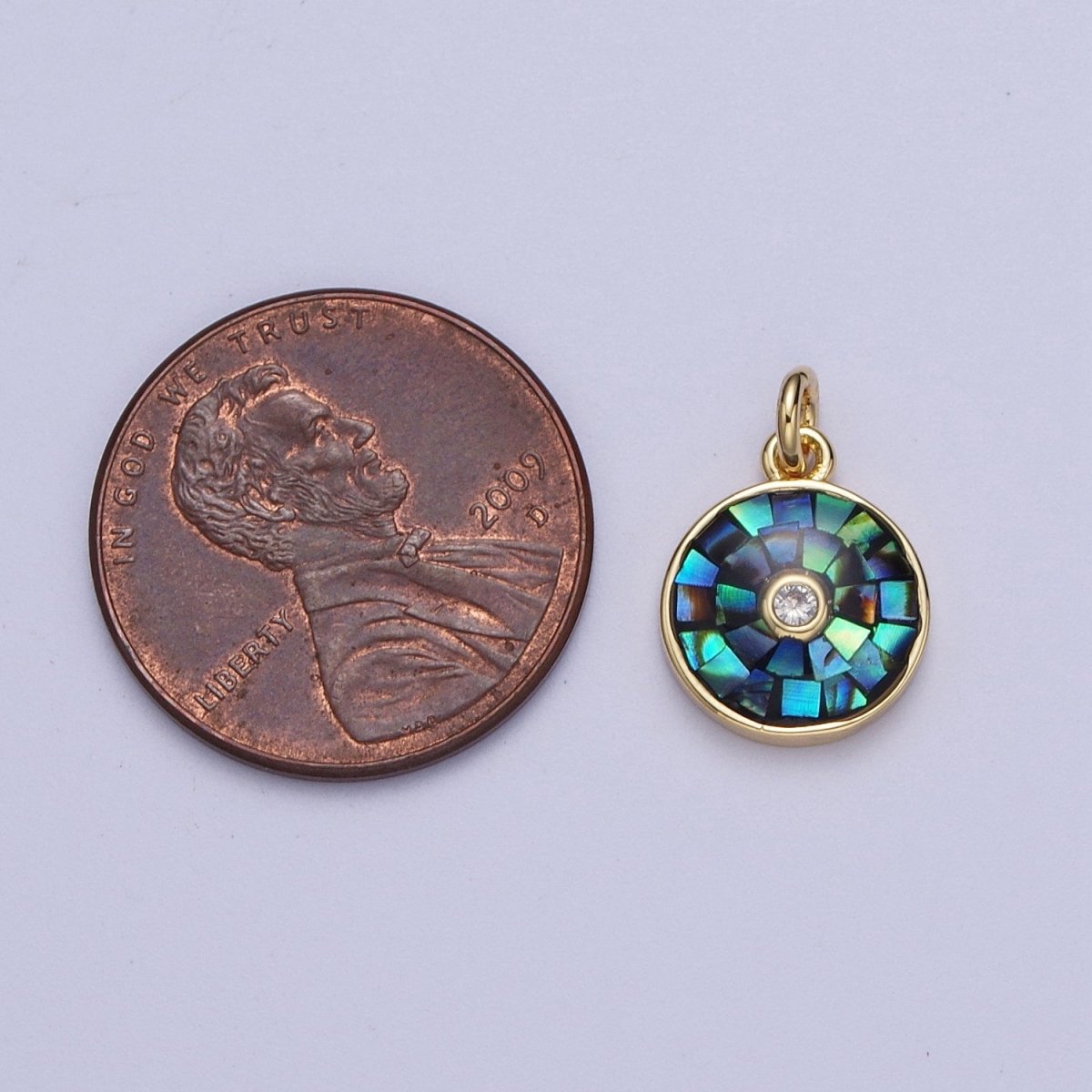 Natural Green Pink White Blue Black Shell Round Medallion Sun Charm in Gold for Celestial Jewelry| X-760 -X-764 - DLUXCA