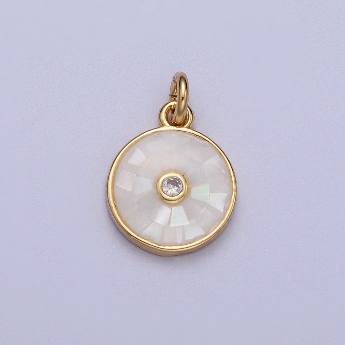 Natural Green Pink White Blue Black Shell Round Medallion Sun Charm in Gold for Celestial Jewelry| X-760 -X-764 - DLUXCA