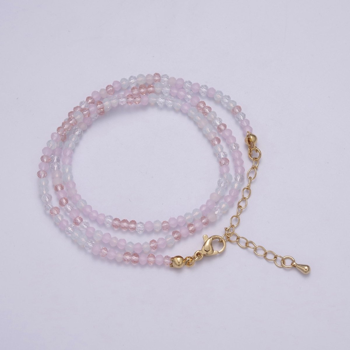 Natural Pink Morganite Aqua Beads Necklace, 3mm Multi Berry Micro Faceted Round Beads Necklace, Tiny Bead Necklace, Women's Necklace | WA-452 Clearance Pricing - DLUXCA