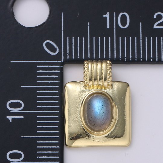 Natural Rainbow Labradorite Oval Square Medallion 14k Gold Filled Pendant for Necklace Component H-343 - DLUXCA