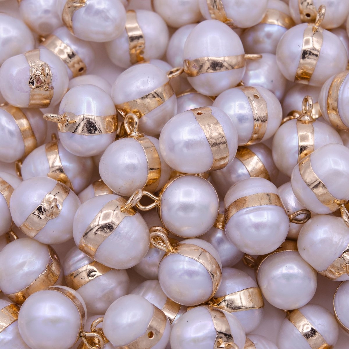 Natural Round White Freshwater Pearl Gold Coated Add-On Charm | P-1850 - DLUXCA