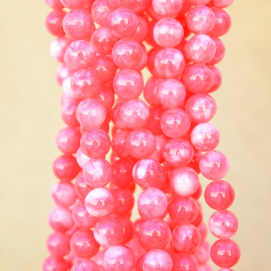 Natural Stone Cotton Pink Jade Beads Round Pink Jade Beads, One Full Strand 15.5 inch Strand Pink Cotton Candy Stone Round Gemstone - DLUXCA