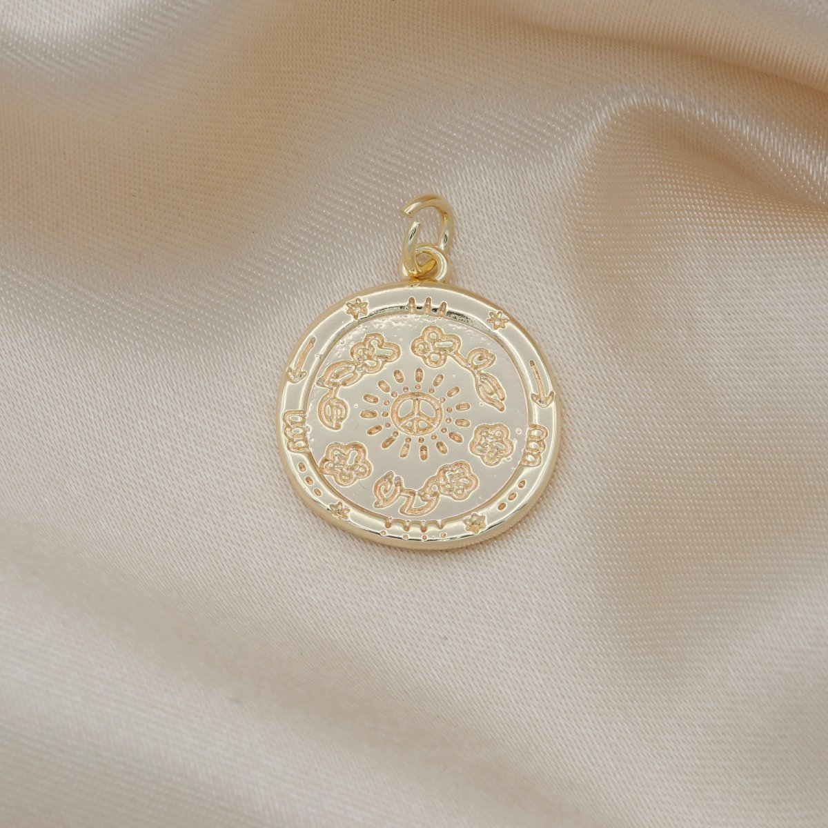 Nature Printed Golden Rustic Coin Charm, Plain Gold Ancient Medallion Charm Pendant GP-139 - DLUXCA