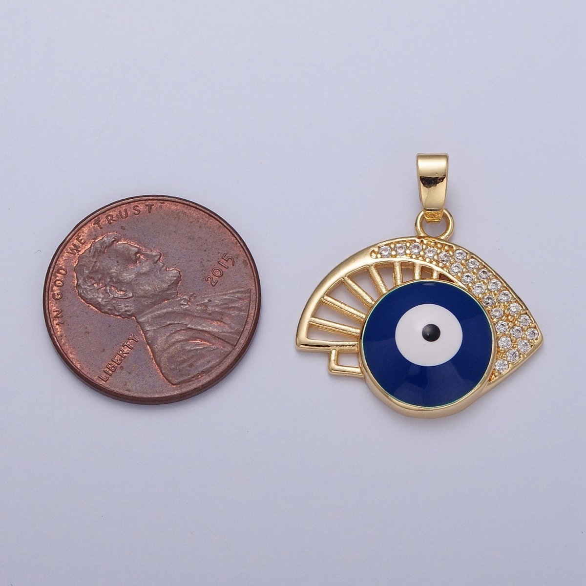 Navy Blue Enamel Evil Eye Pendant, Micro Pave Cubic Zirconia Eye of Ra Protection Charm For DIY Jewelry Making X-319 - DLUXCA