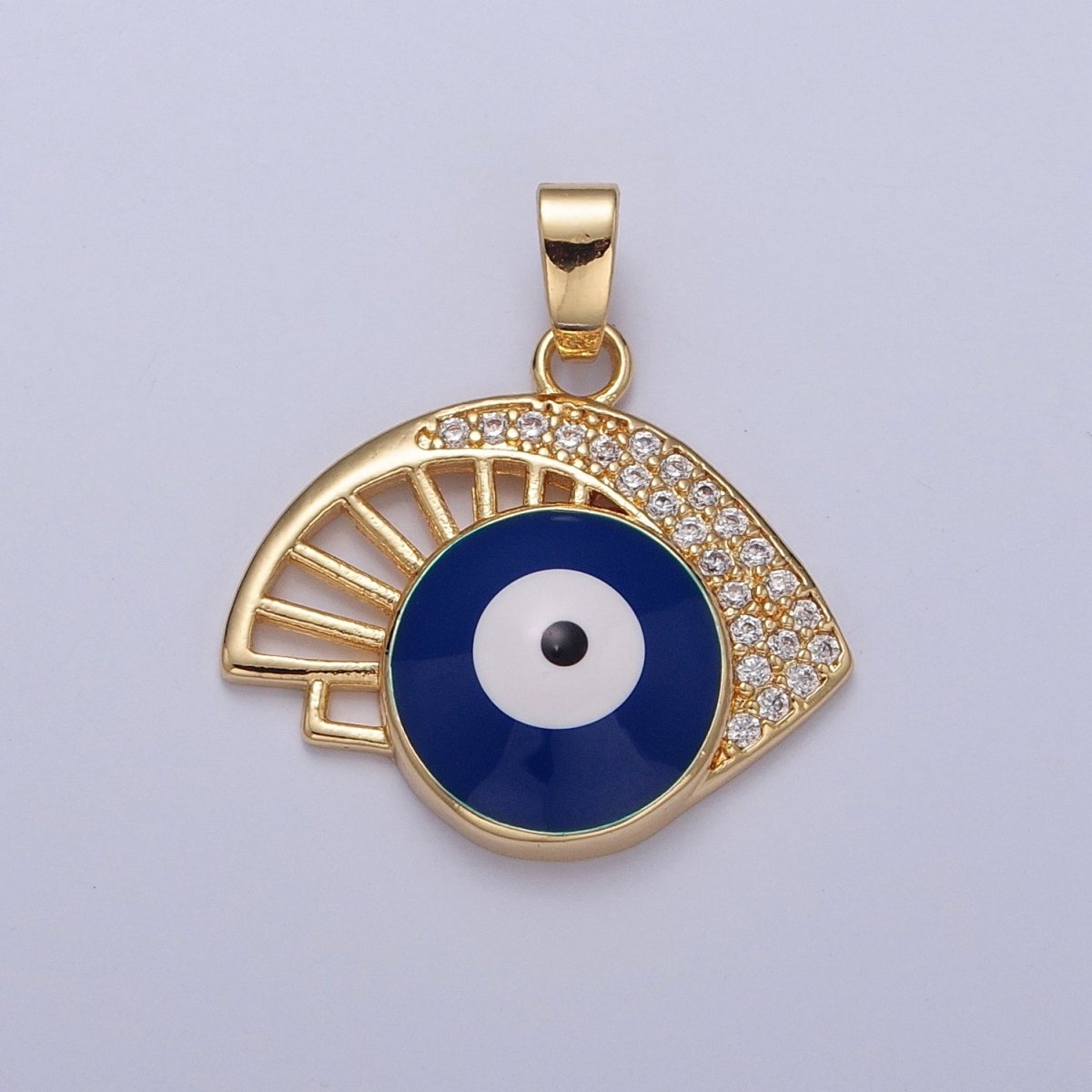 Navy Blue Enamel Evil Eye Pendant, Micro Pave Cubic Zirconia Eye of Ra Protection Charm For DIY Jewelry Making X-319 - DLUXCA