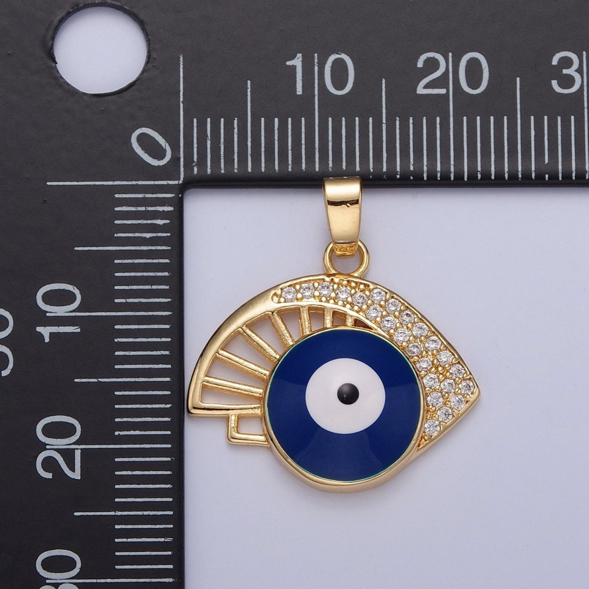 Navy Blue Enamel Evil Eye Pendant, Micro Pave Cubic Zirconia Eye of Ra Protection Charm For DIY Jewelry Making X-319 - DLUXCA