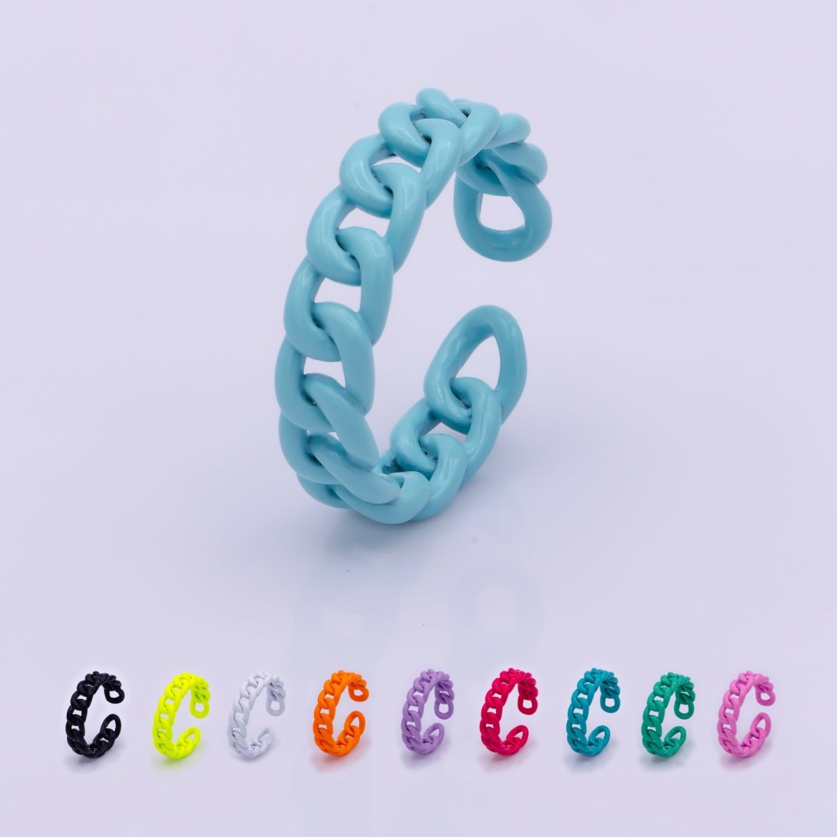 Neon Curb Chain Ring Curb Link Chain Ring Enamel Statement Jewelry Open Adjustable Ring Y2K Colorful Ring - DLUXCA
