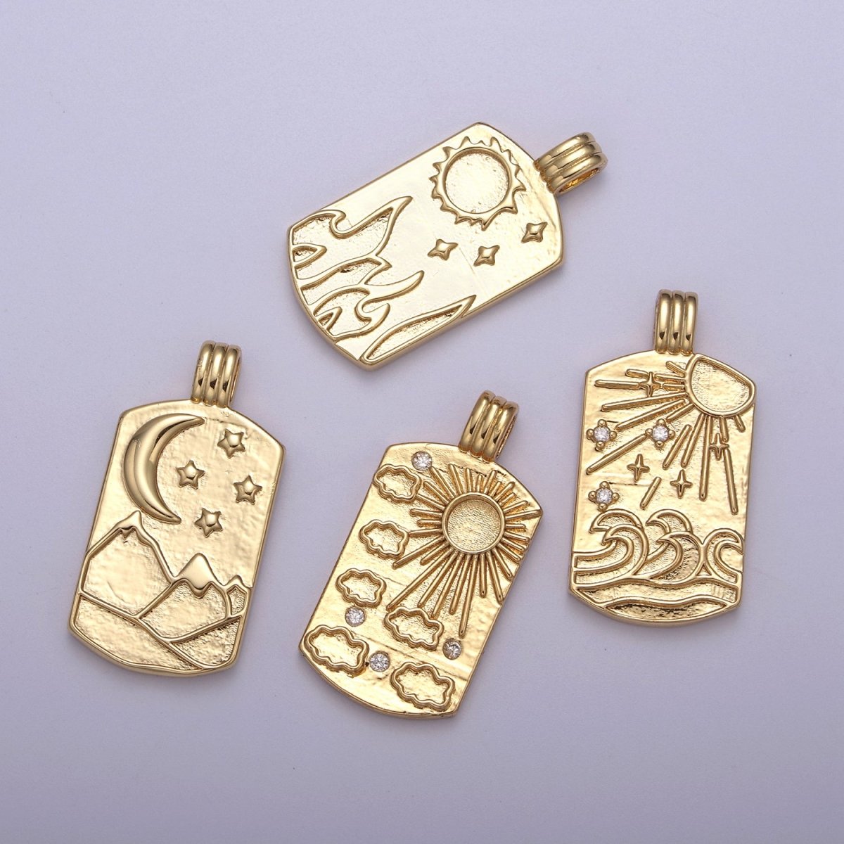 New Element Tag Collection Gold Element Charm Fire Wind Earth Ocean Wave Charm 14K Gold Filled Medallion for Necklace Supply H-519 H-521 H-522 H-524 - DLUXCA