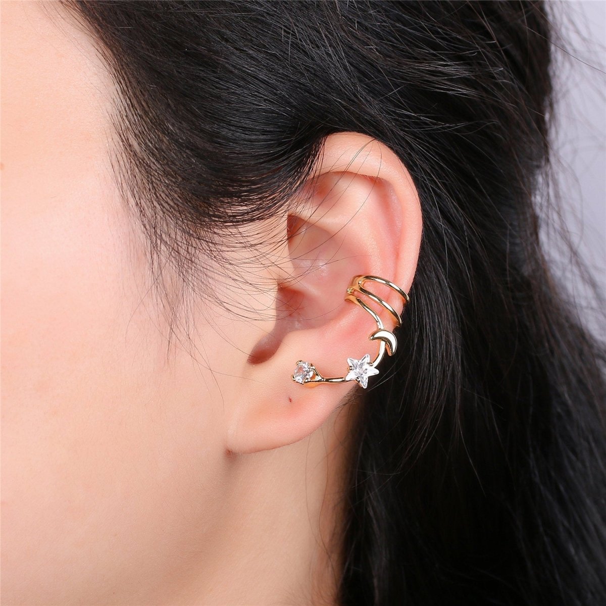 Non pierced conch ear cuff, Gold Cubic ear cuff, Huggie ear cuff, Dainty gold ear cuff, Dainty Minimalist ear cuff earrings K-228 - DLUXCA