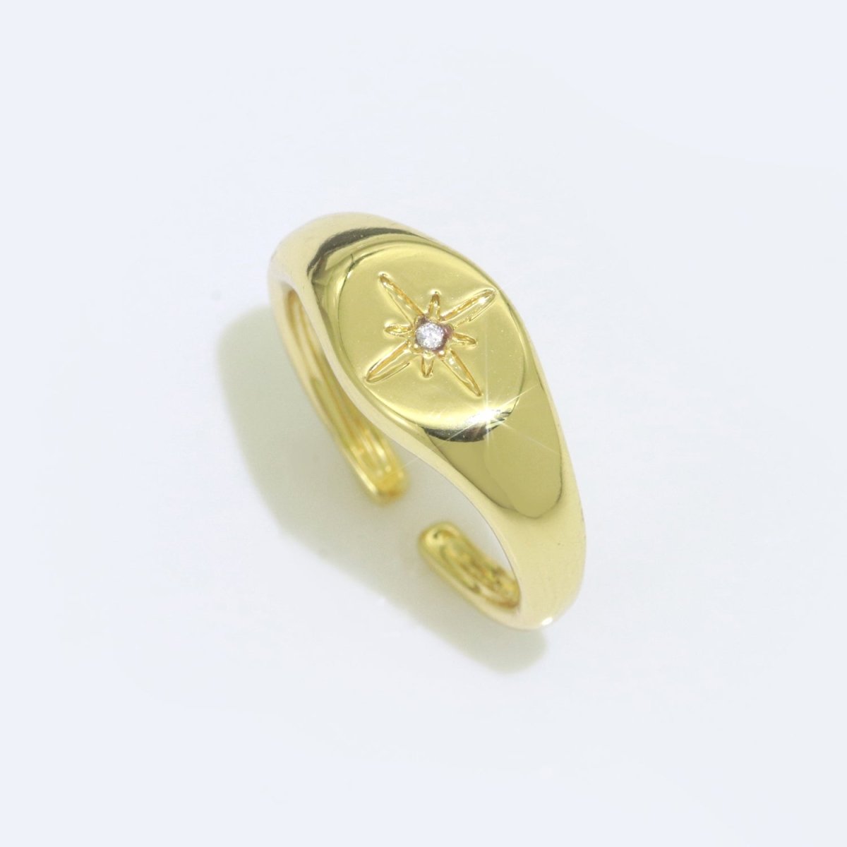 North Star of the Universe Gold Ring, Solitaire CZ Milky way Adjustable Gold Signet Ring, Simple Ring, Circle Ring R-494 S-108 - DLUXCA