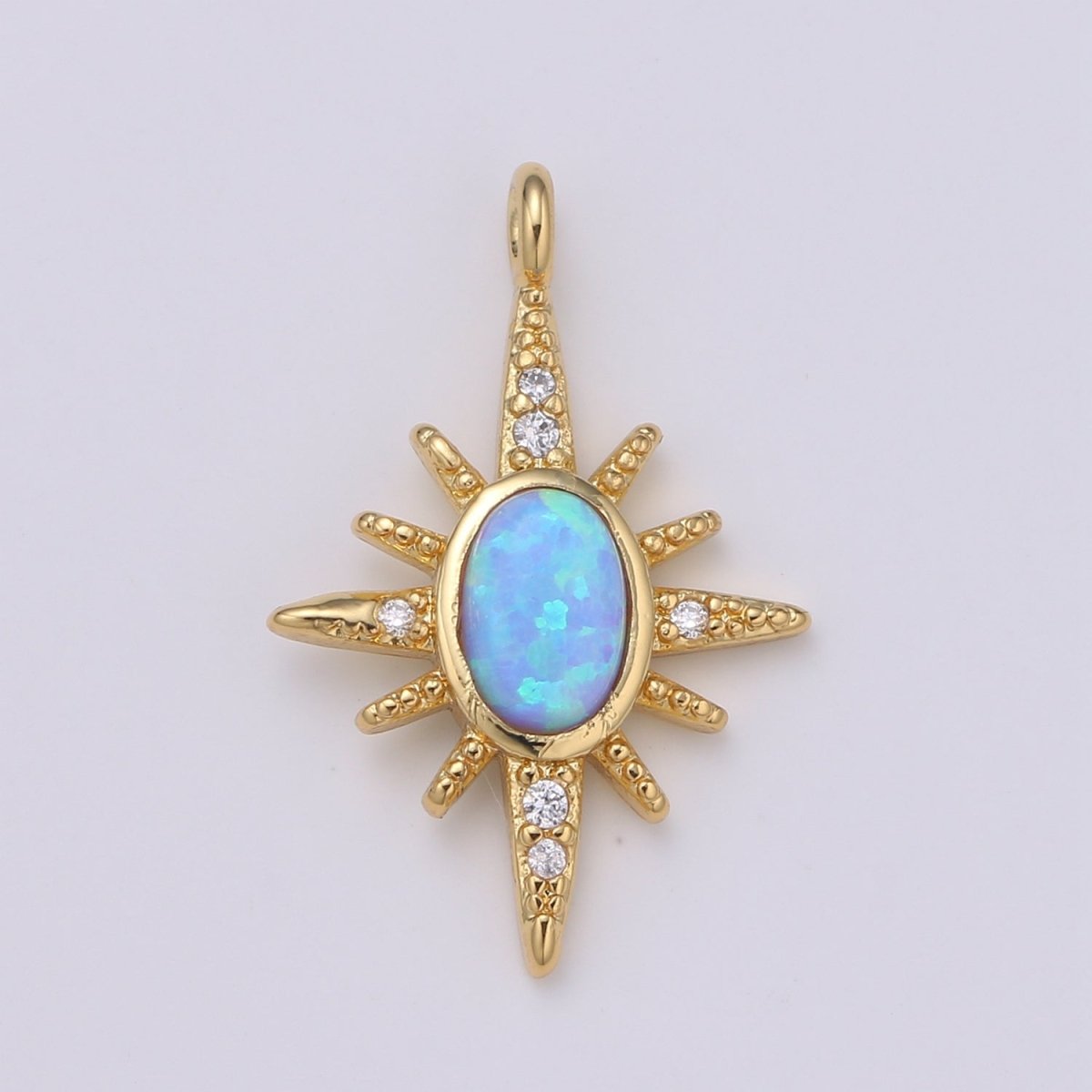 Northstar 24K Gold Opal White Blue Star Charm with Micro Pave Cubic Zirconia Pendant E-035 E-036 - DLUXCA