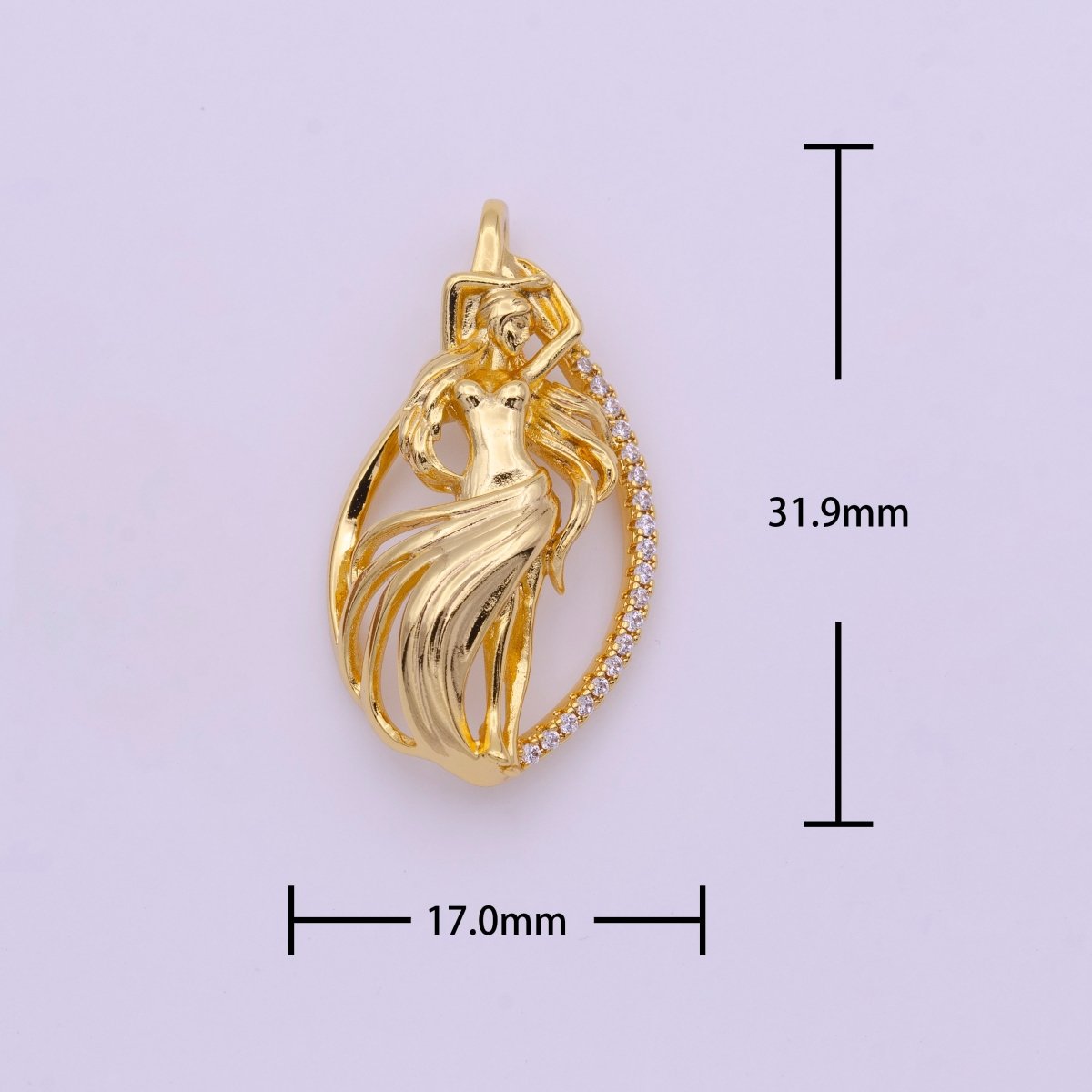 Nouveau Goddess Women Gold Art Statement Micro Paved CZ Pendant H-047 - DLUXCA