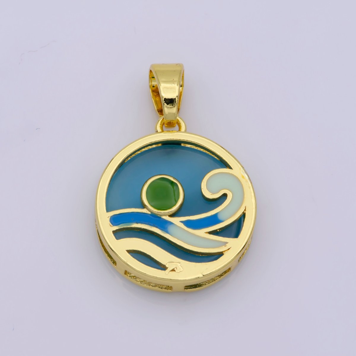 Ocean Wave Charms, Blue Enamel Wave Pendant Beach Nature Charm Coin Surver Jewelry 14K Gold Filled Supplies N-1393 N-1394 N-1395 N-1396 N-1397 - DLUXCA