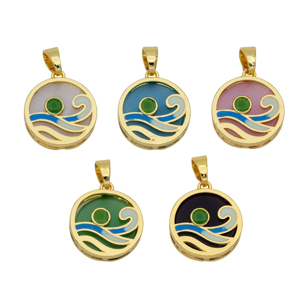 Ocean Wave Charms, Blue Enamel Wave Pendant Beach Nature Charm Coin Surver Jewelry 14K Gold Filled Supplies N-1393 N-1394 N-1395 N-1396 N-1397 - DLUXCA