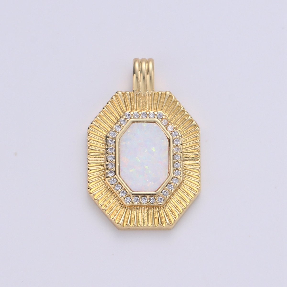Octagon with Opal Tag Geometric Pendants • Gold Micro Pave cubic Zirconia Pendant • 14k Gold Filled Pendant Medallion Charm Geometric Jewelry Supply - DLUXCA