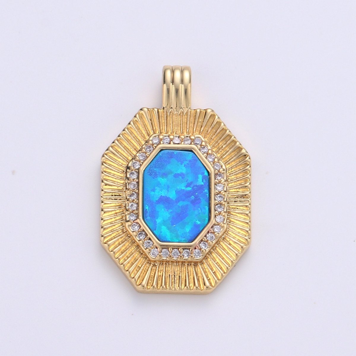 Octagon with Opal Tag Geometric Pendants • Gold Micro Pave cubic Zirconia Pendant • 14k Gold Filled Pendant Medallion Charm Geometric Jewelry Supply - DLUXCA