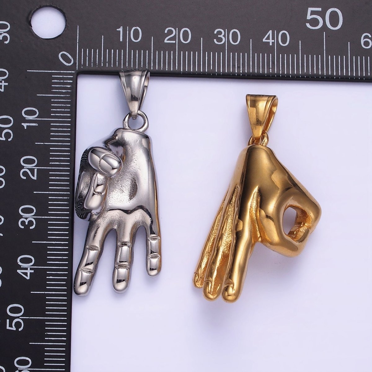 Okay Sign Hand Symbol Charm Gold Stainless Steel Ok Sign Pendant Hand Gesture Charm P1205 - DLUXCA