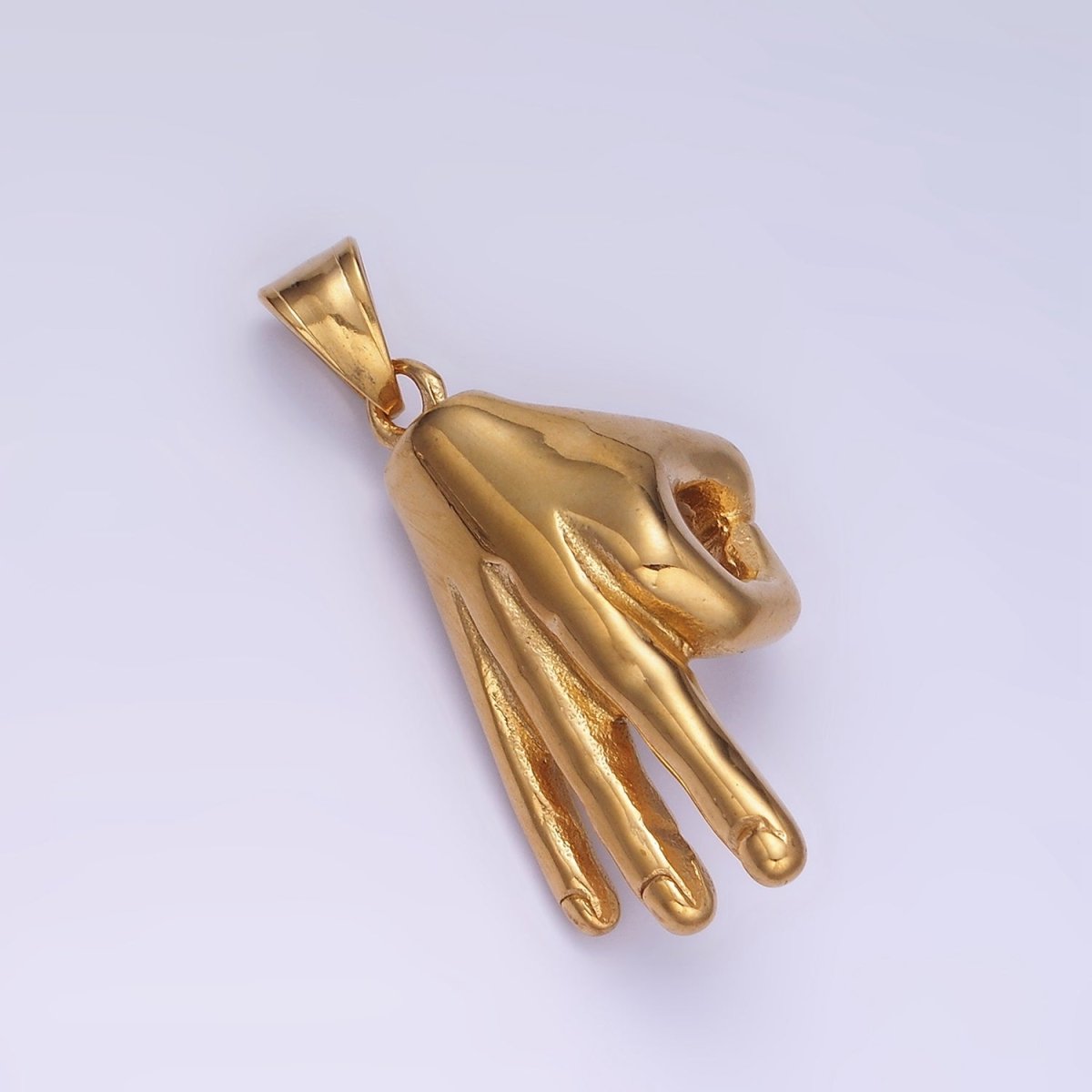 Okay Sign Hand Symbol Charm Gold Stainless Steel Ok Sign Pendant Hand Gesture Charm P1205 - DLUXCA