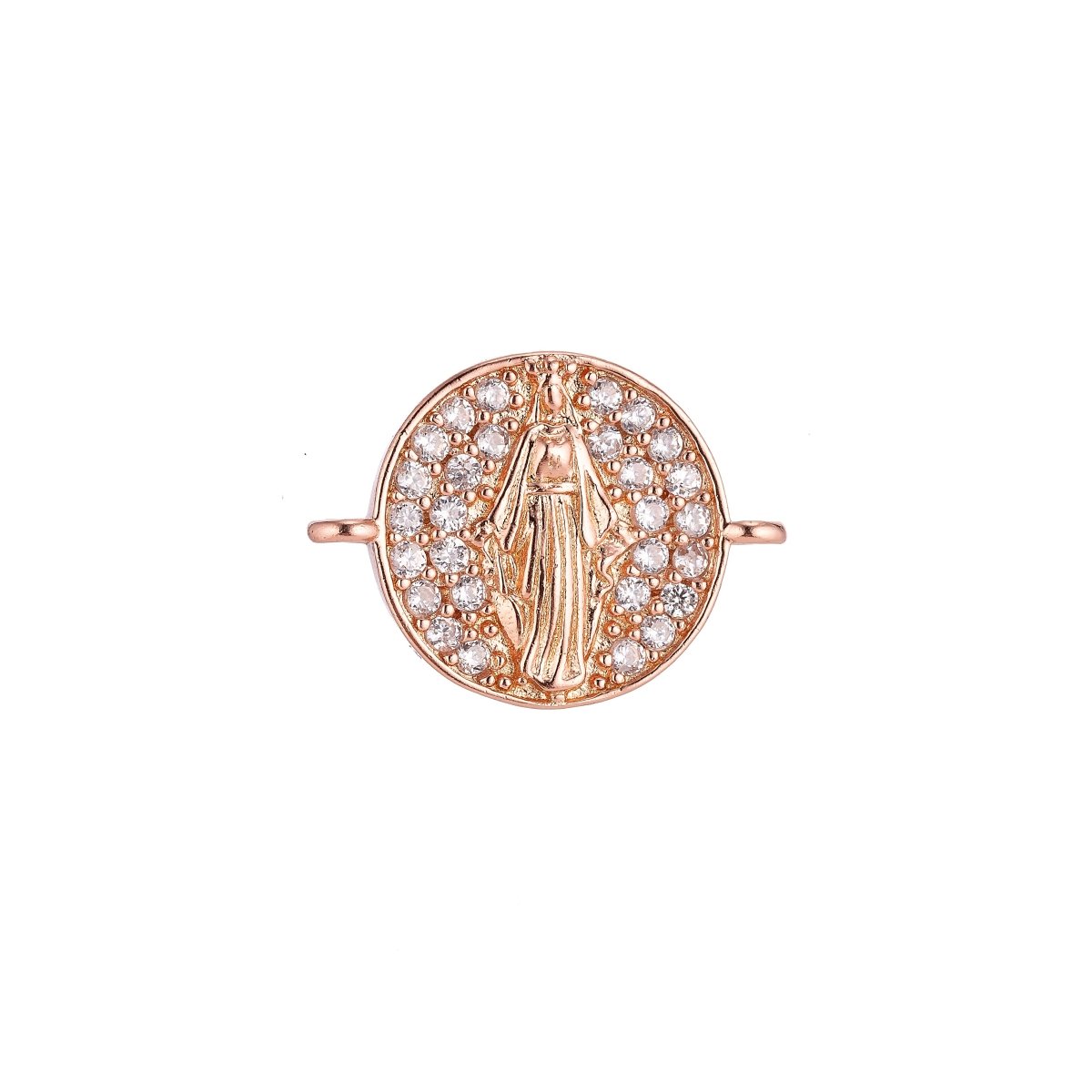 On Sale! CLEARANCE! 18K Gold Filled, Silver, Black Jesus Mother Mary Catholic Medallion, Cubic Zirconia Bracelet Charm, Micro Pave Connector For Necklace Bracelet Jewelry Making | F-077 - DLUXCA