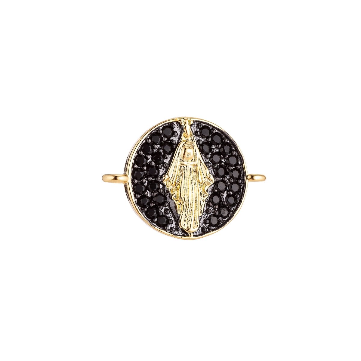 On Sale! CLEARANCE! 18K Gold Filled, Silver, Black Jesus Mother Mary Catholic Medallion, Cubic Zirconia Bracelet Charm, Micro Pave Connector For Necklace Bracelet Jewelry Making | F-077 - DLUXCA