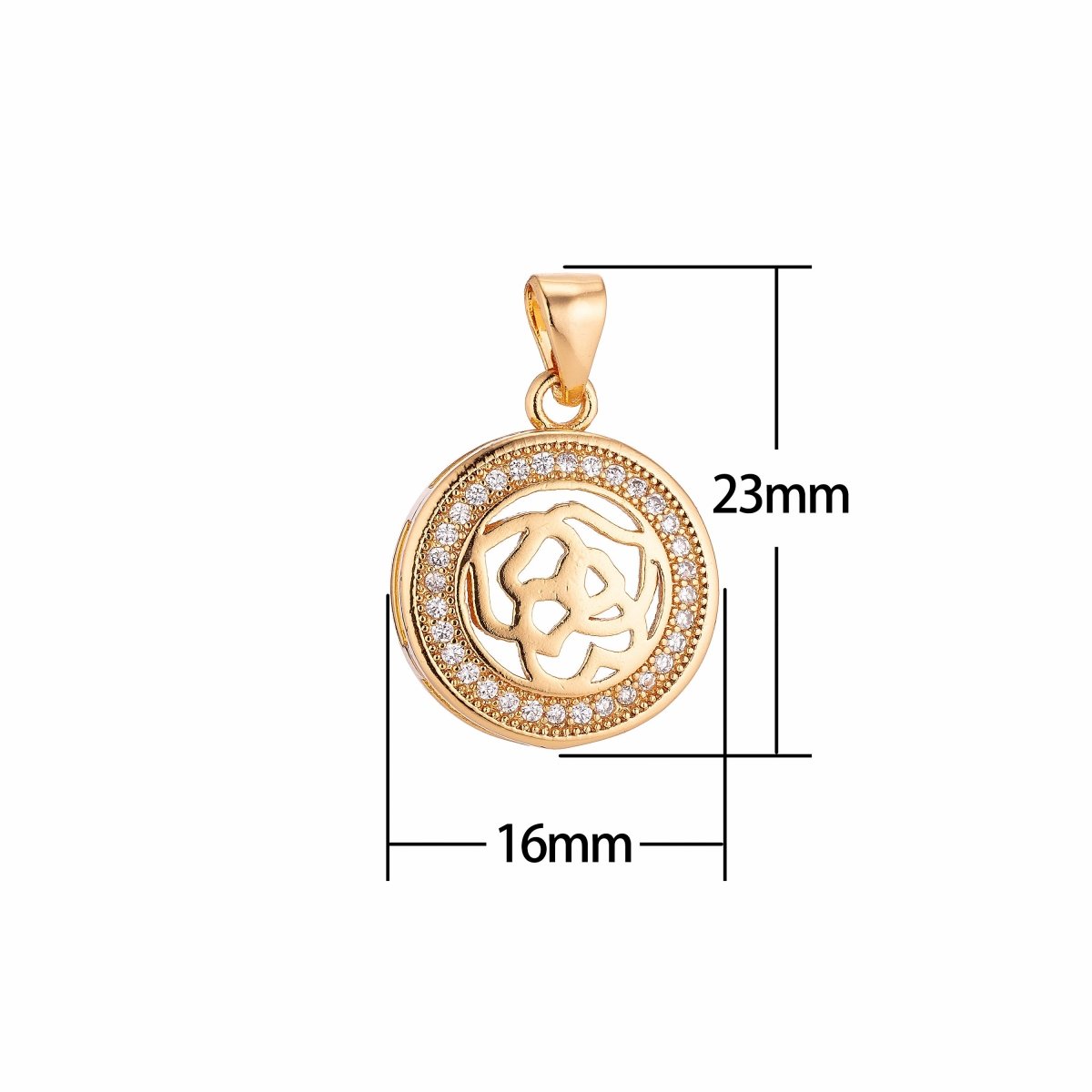 On Sale! CLEARANCE! Abstract Flower in White Gold / Gold Filled Coin Medallion Charm Pendant Cubic Zircon CZ Dainty Pendant for Necklace Jewelry Making, CL-H277 - DLUXCA