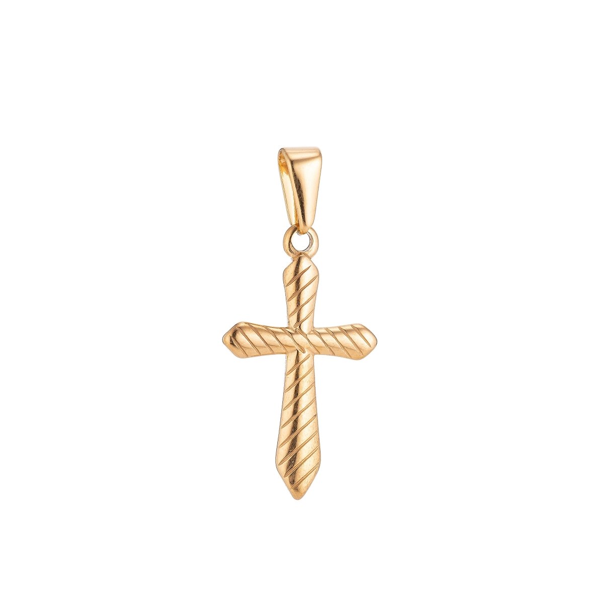 On Sale! CLEARANCE! Cross with Stripes Jesus Faith Love Hope 24K Gold Filled Stainless Steel Silver Pendant w/ Bails Findings for Dangle Necklace Jewelry Making J-384 - DLUXCA