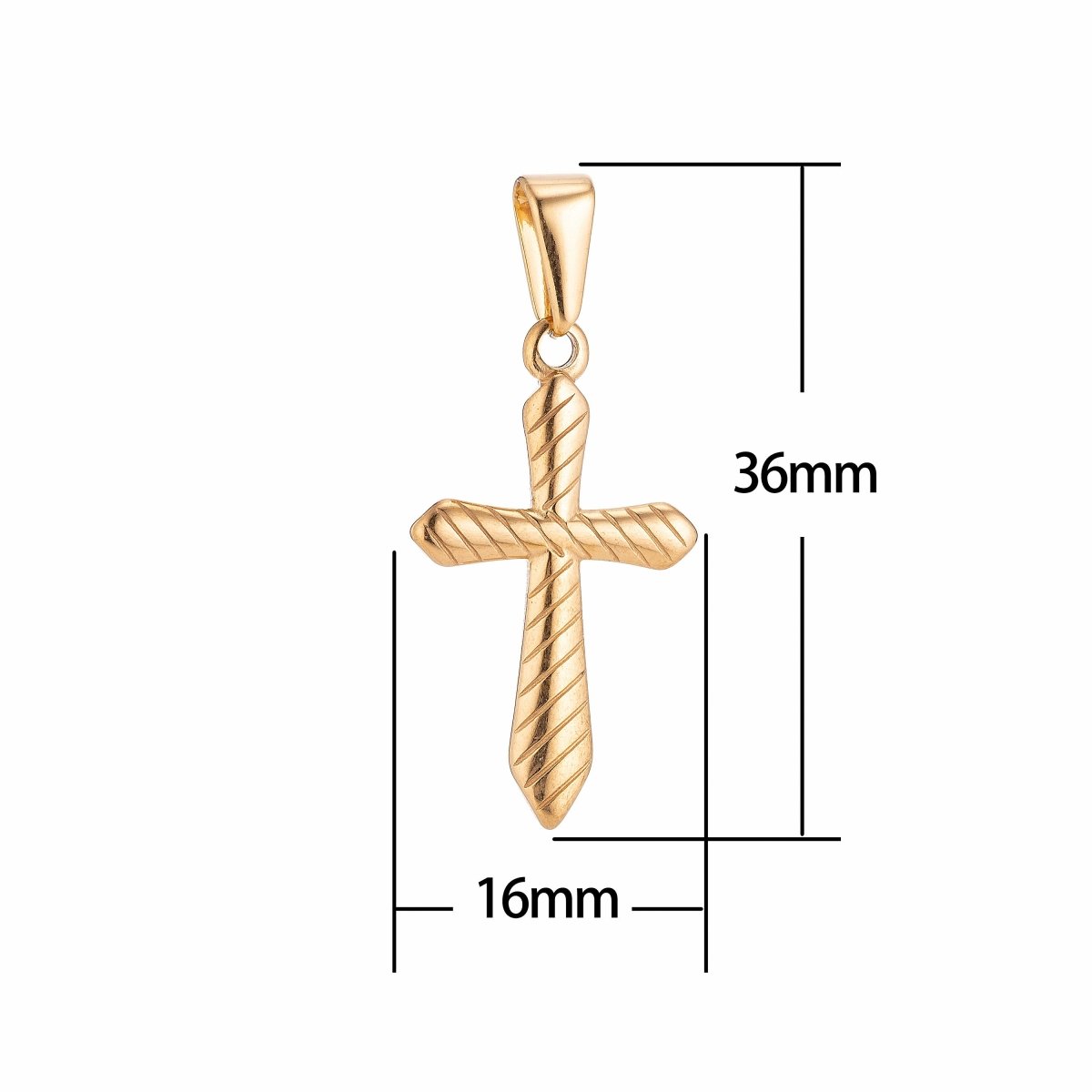On Sale! CLEARANCE! Cross with Stripes Jesus Faith Love Hope 24K Gold Filled Stainless Steel Silver Pendant w/ Bails Findings for Dangle Necklace Jewelry Making J-384 - DLUXCA