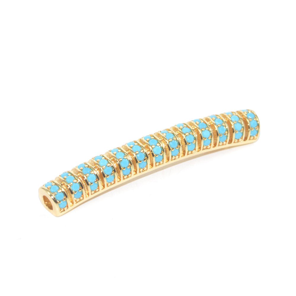 On Sale! CLEARANCE! Fully Paved Lined Bar Tube Bracelet Charm Connector Genuine Turquoise Stone Paved Bracelet Design Cooper Plated Material B-138 - DLUXCA