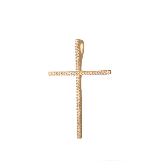 On Sale! CLEARANCE! Gold Cross, Christian Catholic Symbol, Religion, Faith, Joy, Cubic Zirconia Necklace Pendant Charm Bail Findings For Jewelry Making | C-227 - DLUXCA