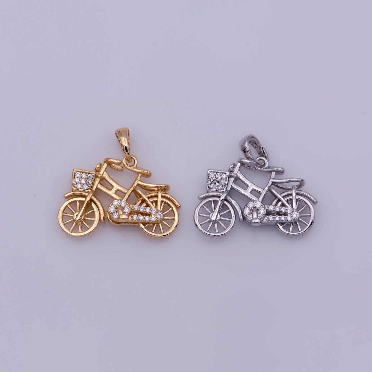 On Sale! CLEARANCE! White Gold Filled, 18K Gold Filled Bicycle Necklace PENDANT, Micro Pave CZ Outdoor Sport Charm, Girl Necklace Findings For Jewelry Making I-228 - DLUXCA