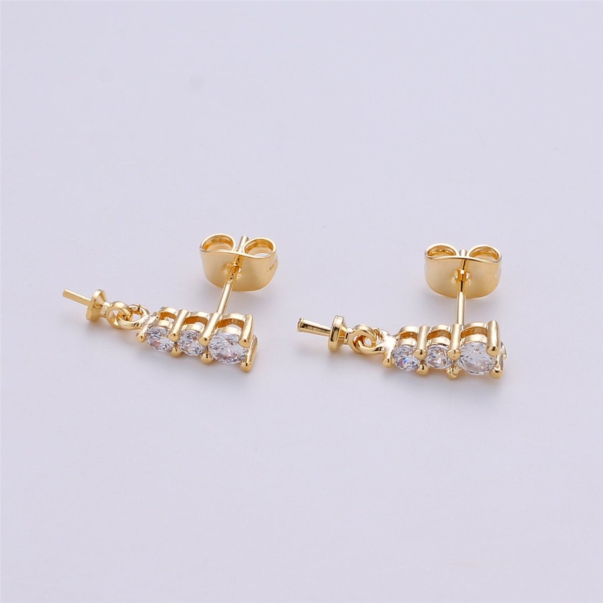 One Pair-14k Gold Filled Heart Post Earring Findings, DIY Earring Mount,Half Drilled Pearls Cubic Stud Earring Settings Component K-416 - DLUXCA