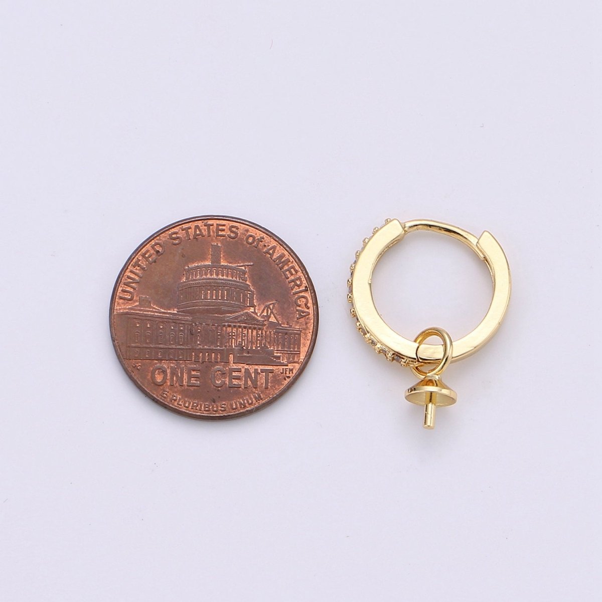 One Pair Micro Pave Gold Simple Loop Earring Findings, Hoop Earring Mounts,Half Drilled Pearl Peg Earring Component Supply L-387 K-494 - DLUXCA