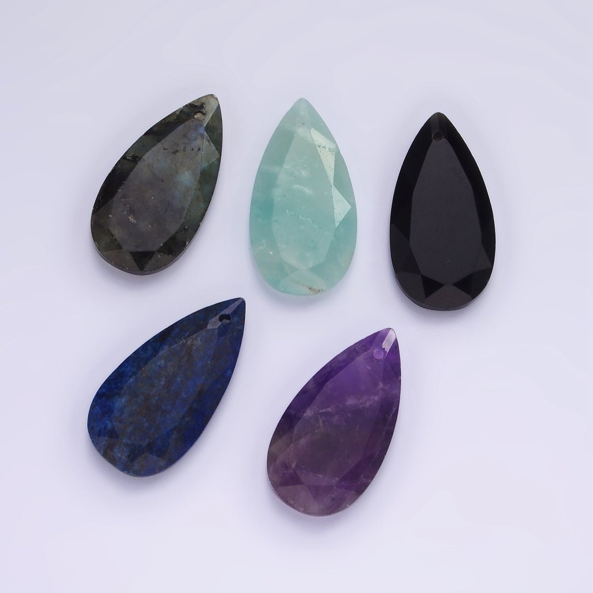 Onyx, Amethyst, Lapis Lazuli, Amazonite, Labradorite Multifaceted Teardrop Gemstone Charm | AG693 - AG695 - DLUXCA